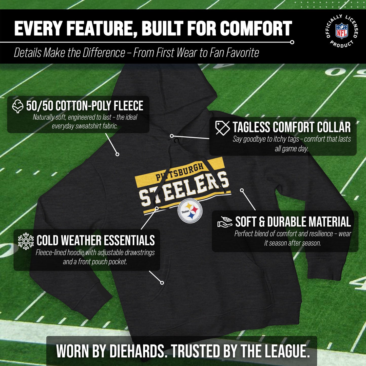 Pittsburgh Steelers NFL Adult Gameday Charcoal Hooded Sweatshirt - Charcoal
