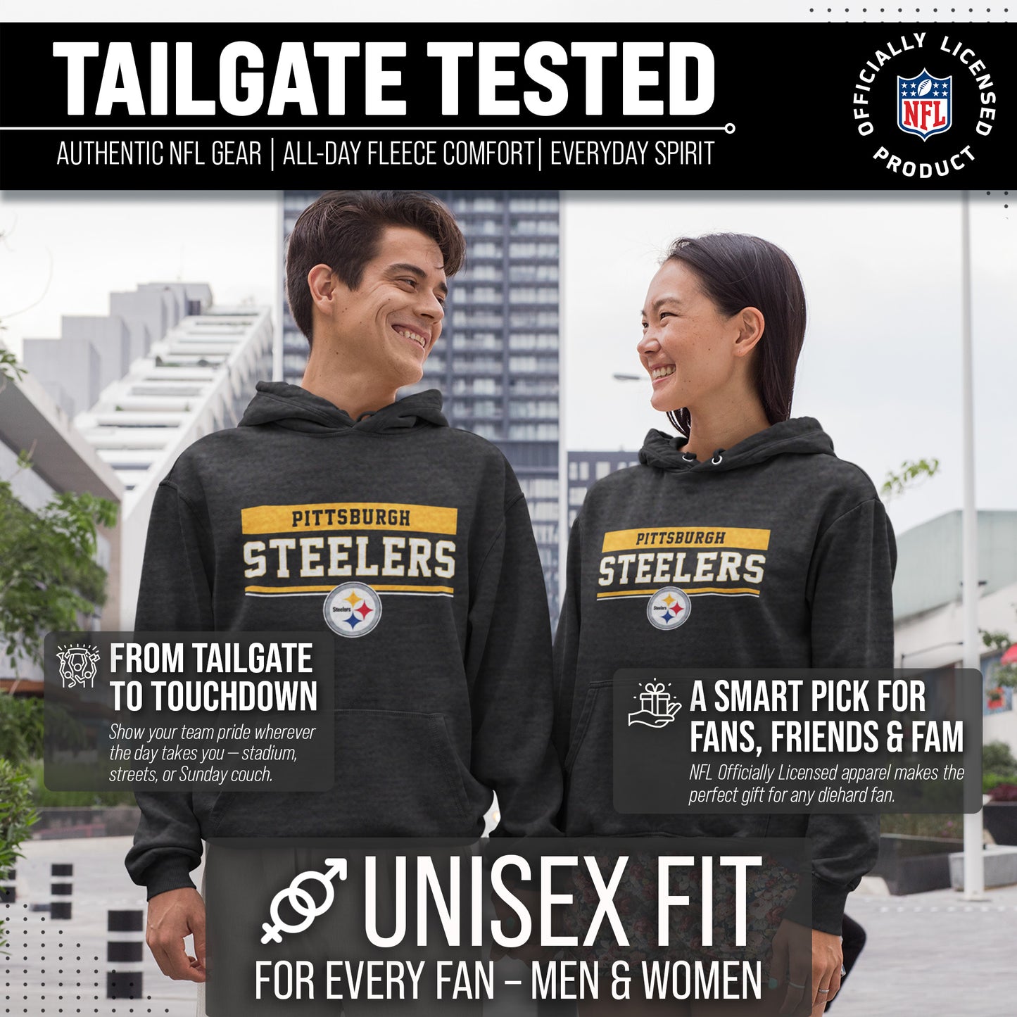 Pittsburgh Steelers NFL Adult Gameday Charcoal Hooded Sweatshirt - Charcoal