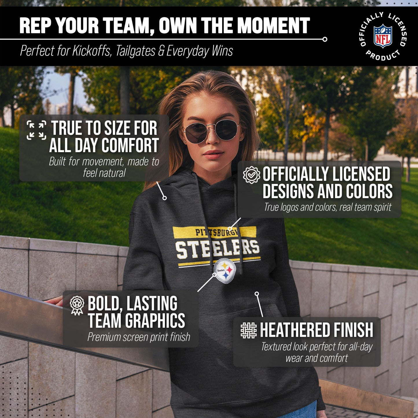 Pittsburgh Steelers NFL Adult Gameday Charcoal Hooded Sweatshirt - Charcoal