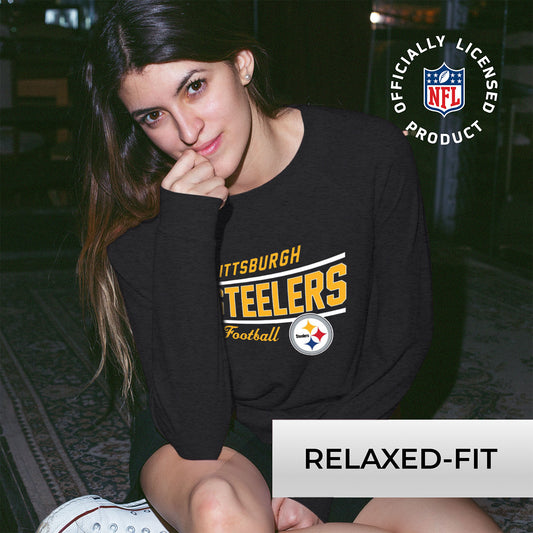 Pittsburgh Steelers NFL Womens Crew Neck Light Weight - Charcoal
