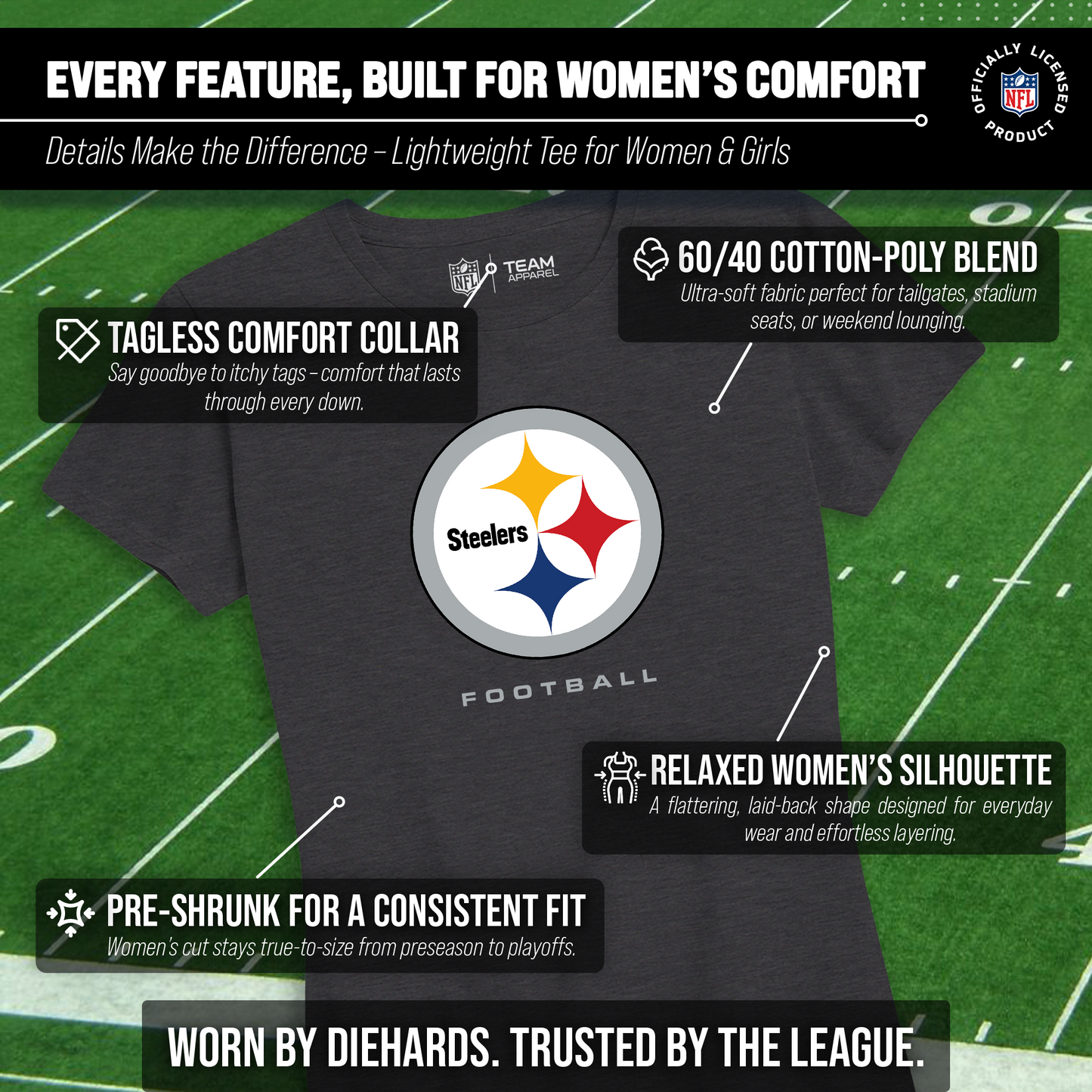 Pittsburgh Steelers Women's NFL Ultimate Fan Logo Short Sleeve T-Shirt - Black