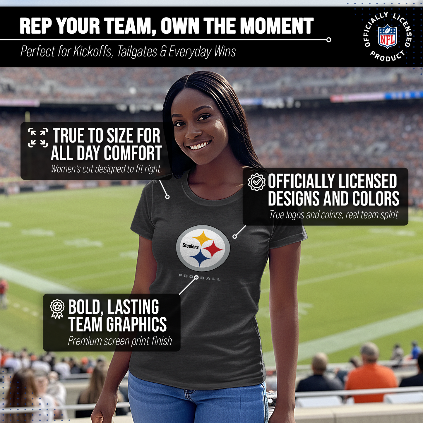 Pittsburgh Steelers Women's NFL Ultimate Fan Logo Short Sleeve T-Shirt - Black