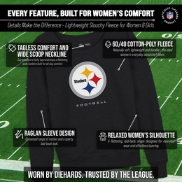 Pittsburgh Steelers Women's NFL Ultimate Fan Logo Slouchy Crewneck -Tagless Fleece Lightweight Pullover - Charcoal