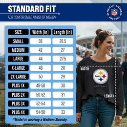 Pittsburgh Steelers Women's NFL Ultimate Fan Logo Slouchy Crewneck -Tagless Fleece Lightweight Pullover - Charcoal