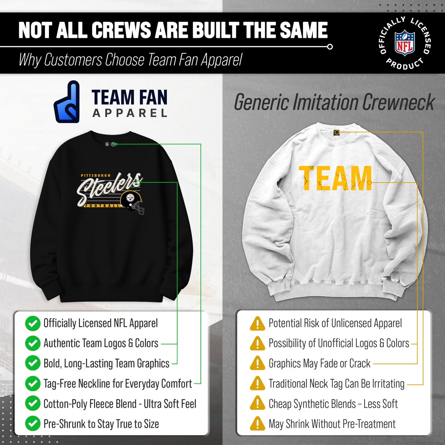 Pittsburgh Steelers Womens NFL Scrimmage Line Crewneck Pullover - Black
