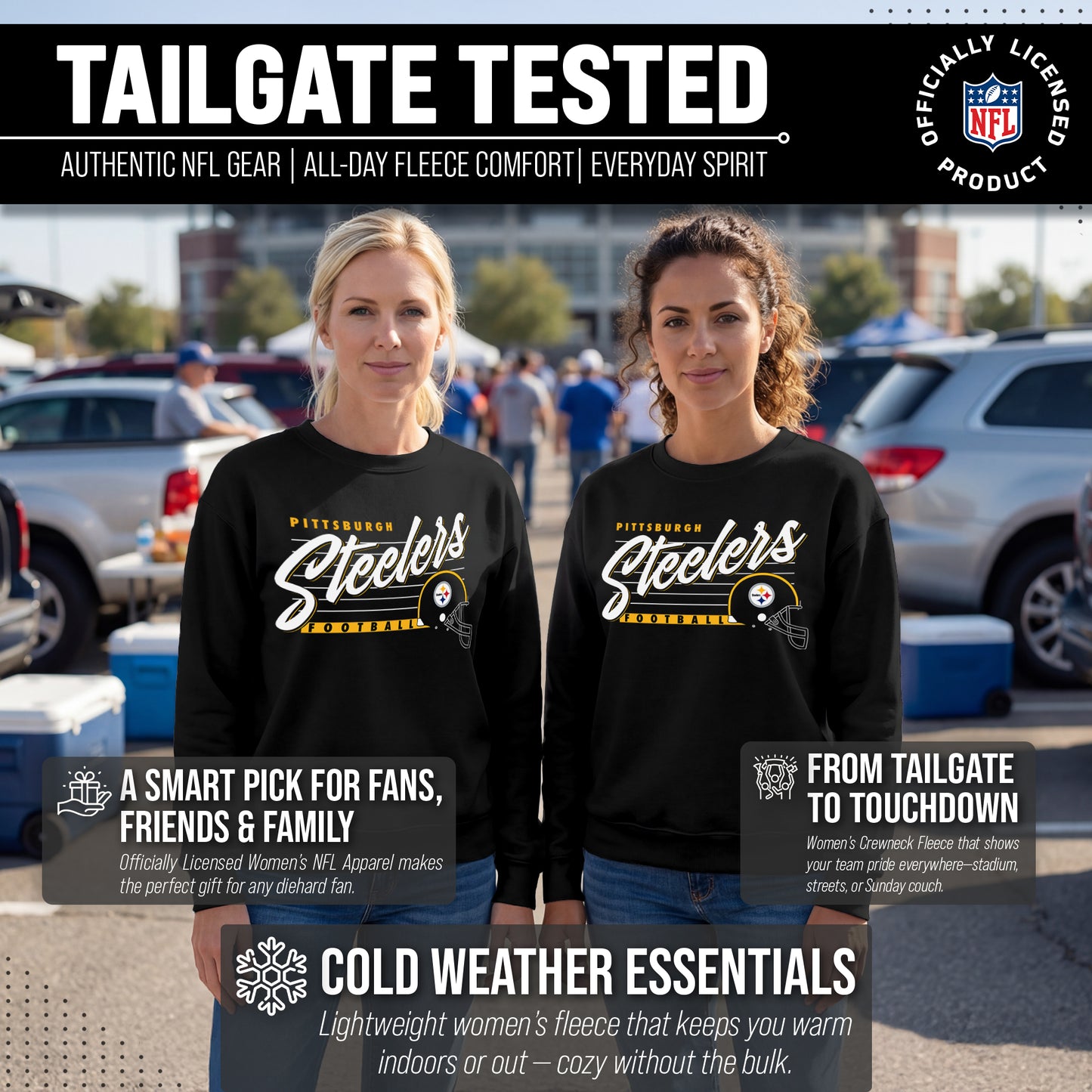 Pittsburgh Steelers Womens NFL Scrimmage Line Crewneck Pullover - Black