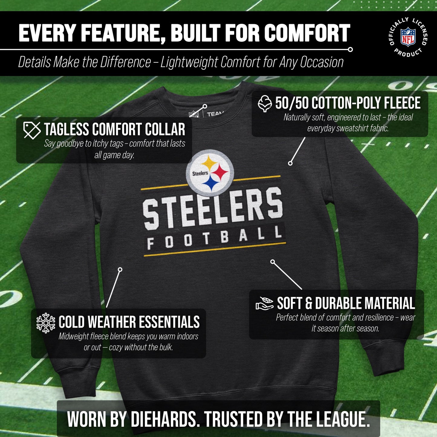 Pittsburgh Steelers NFL Adult True Fan Crewneck Sweatshirt - Charcoal