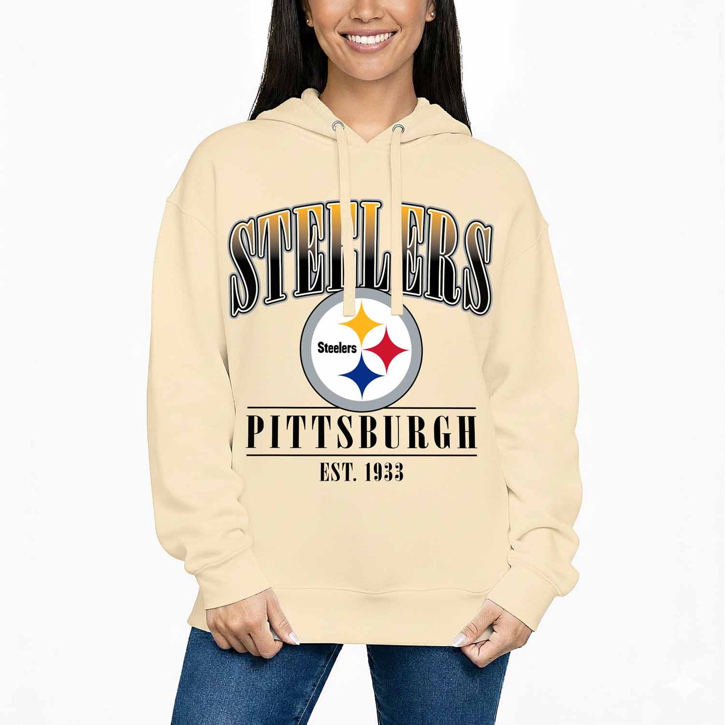 Pittsburgh Steelers Ladies NFL Starstruck Fleece Pullover Hooded Sweatshirt - Cream