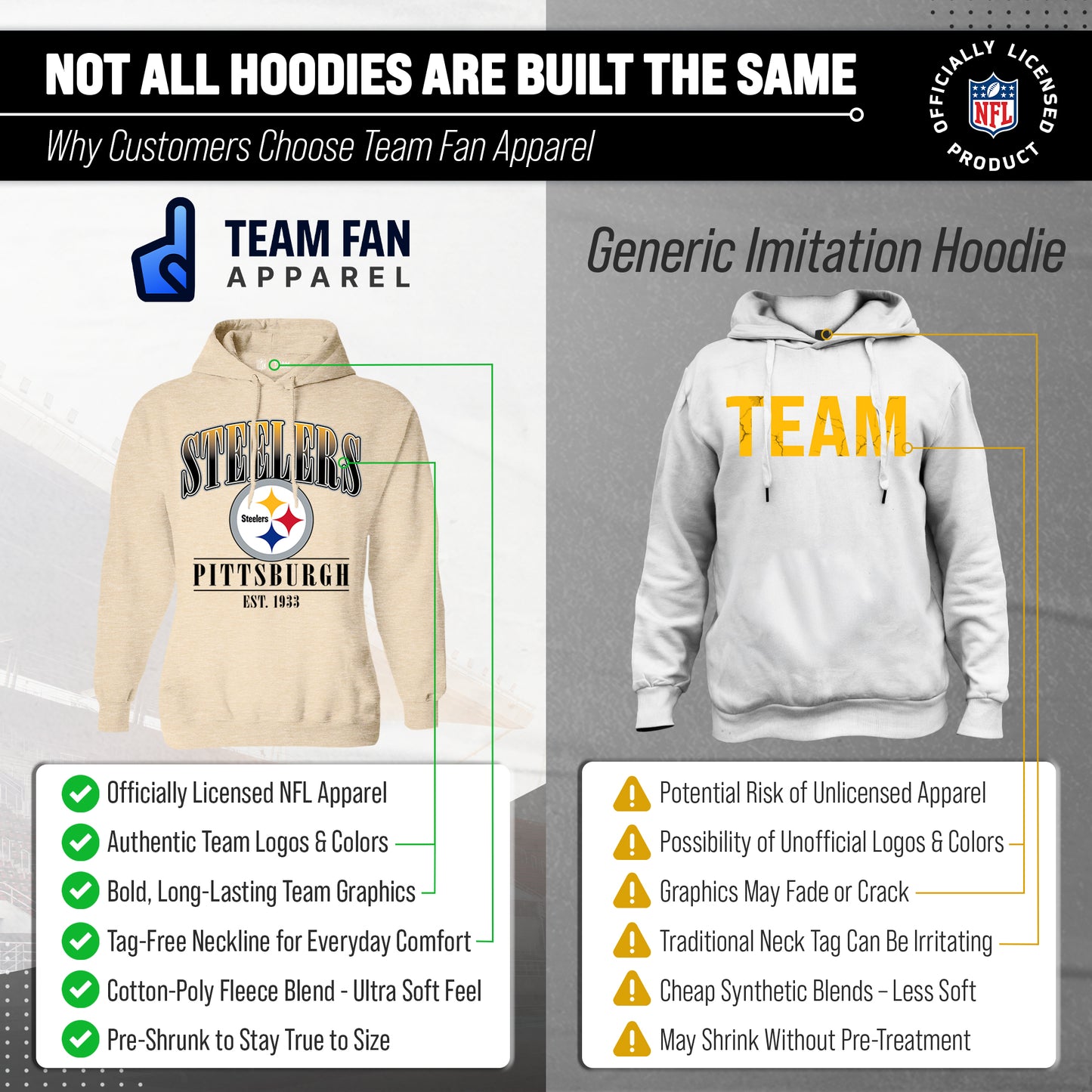 Pittsburgh Steelers Ladies NFL Starstruck Fleece Pullover Hooded Sweatshirt - Cream