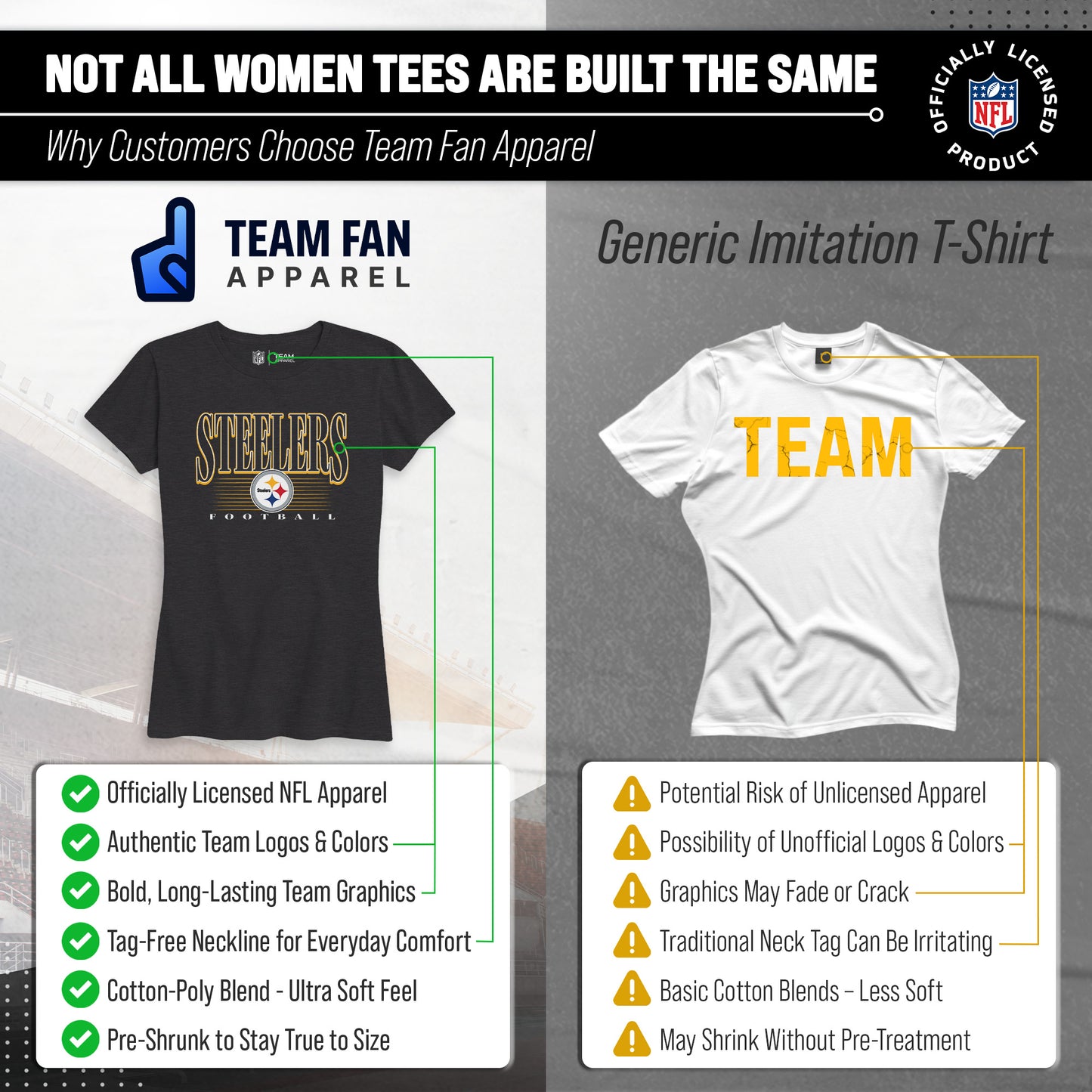 Pittsburgh Steelers NFL Womens Overtime Blueprint Tag-Less T-Shirt - Black