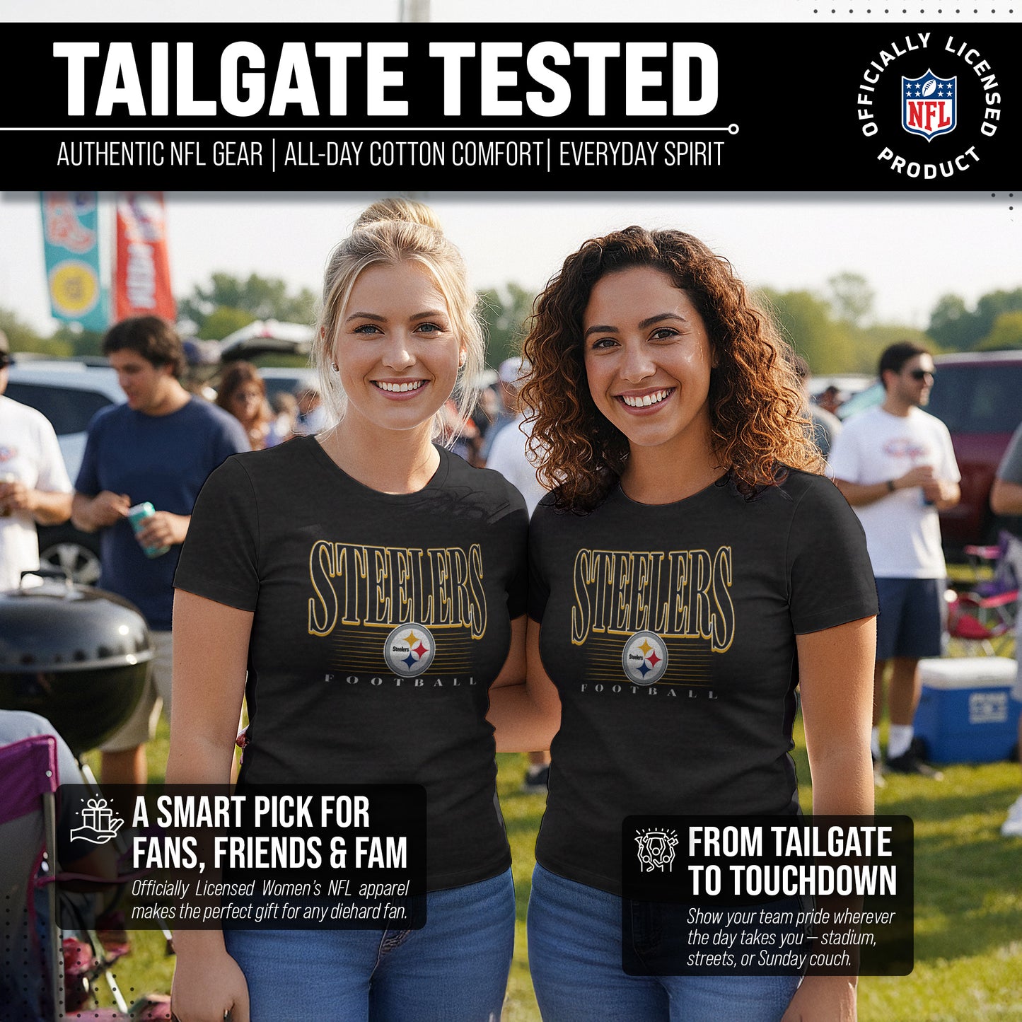 Pittsburgh Steelers NFL Womens Overtime Blueprint Tag-Less T-Shirt - Black