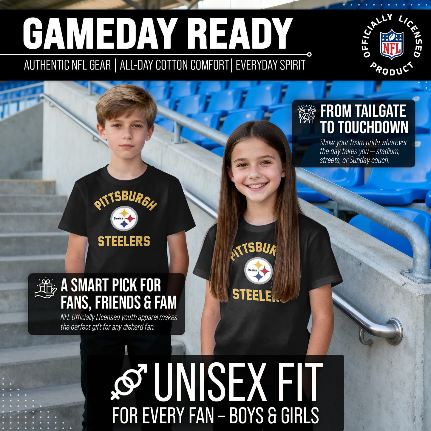 Pittsburgh Steelers NFL Youth Gameday Football T-Shirt - Black