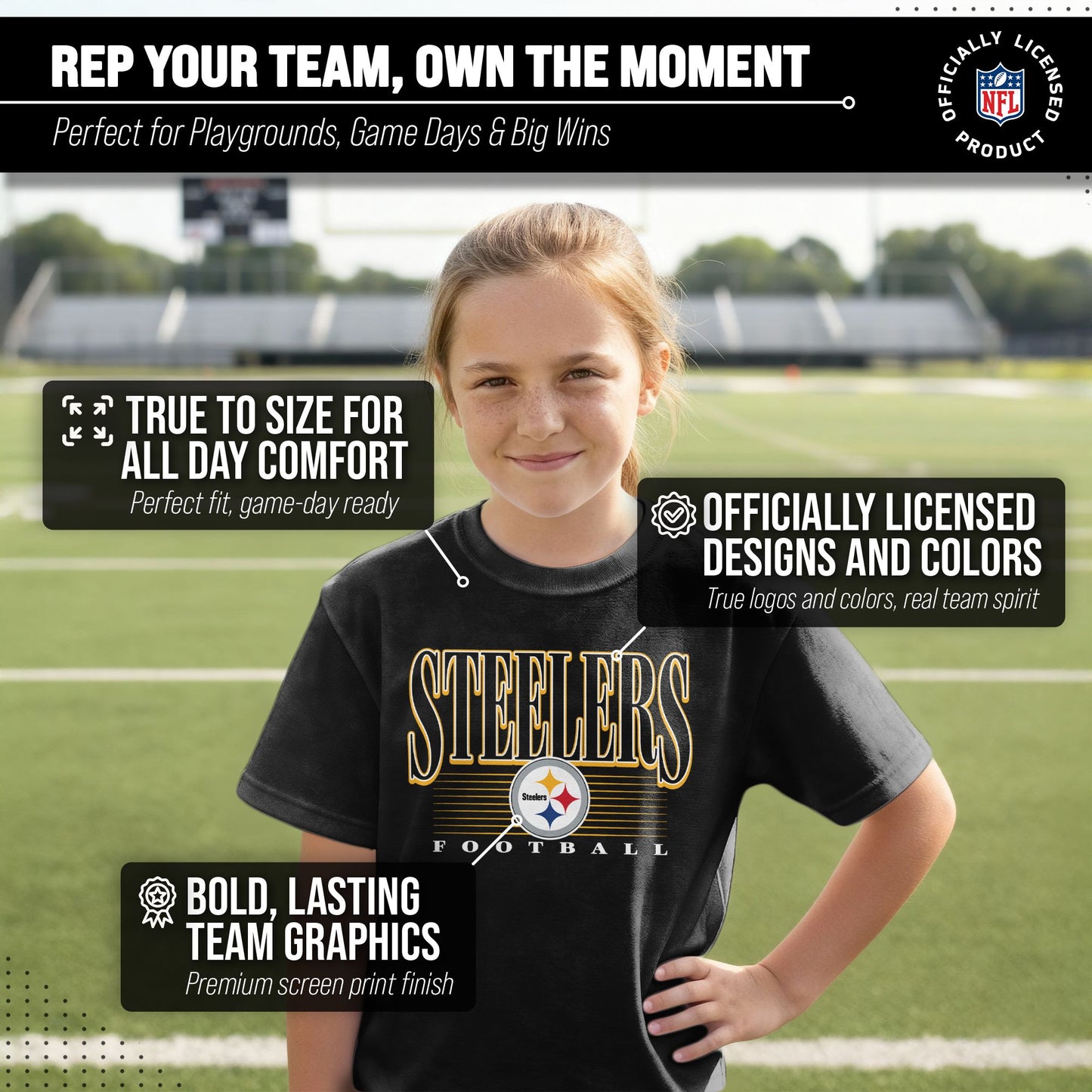 Pittsburgh Steelers NFL Youth Overtime Blueprint Football T-Shirt Unisex Tag Free Comfortable - Black