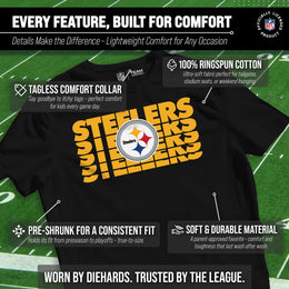 Pittsburgh Steelers NFL Youth Repeating Logo Football T-Shirt Unisex Tag Free Comfortable - Black