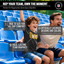 Pittsburgh Steelers NFL Youth Repeating Logo Football T-Shirt Unisex Tag Free Comfortable - Black