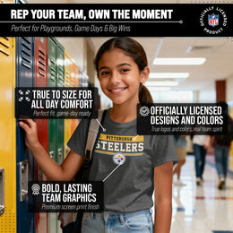 Pittsburgh Steelers NFL Youth Short Sleeve Charcoal T Shirt - Charcoal