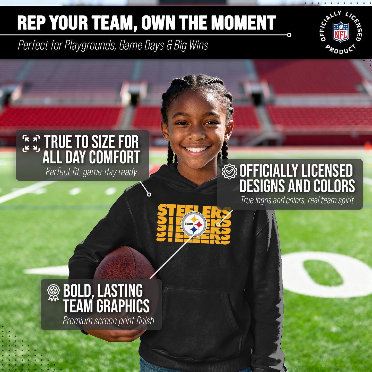 Pittsburgh Steelers NFL Youth Repeating Logo Football Fleece Hooded Sweatshirt - Black