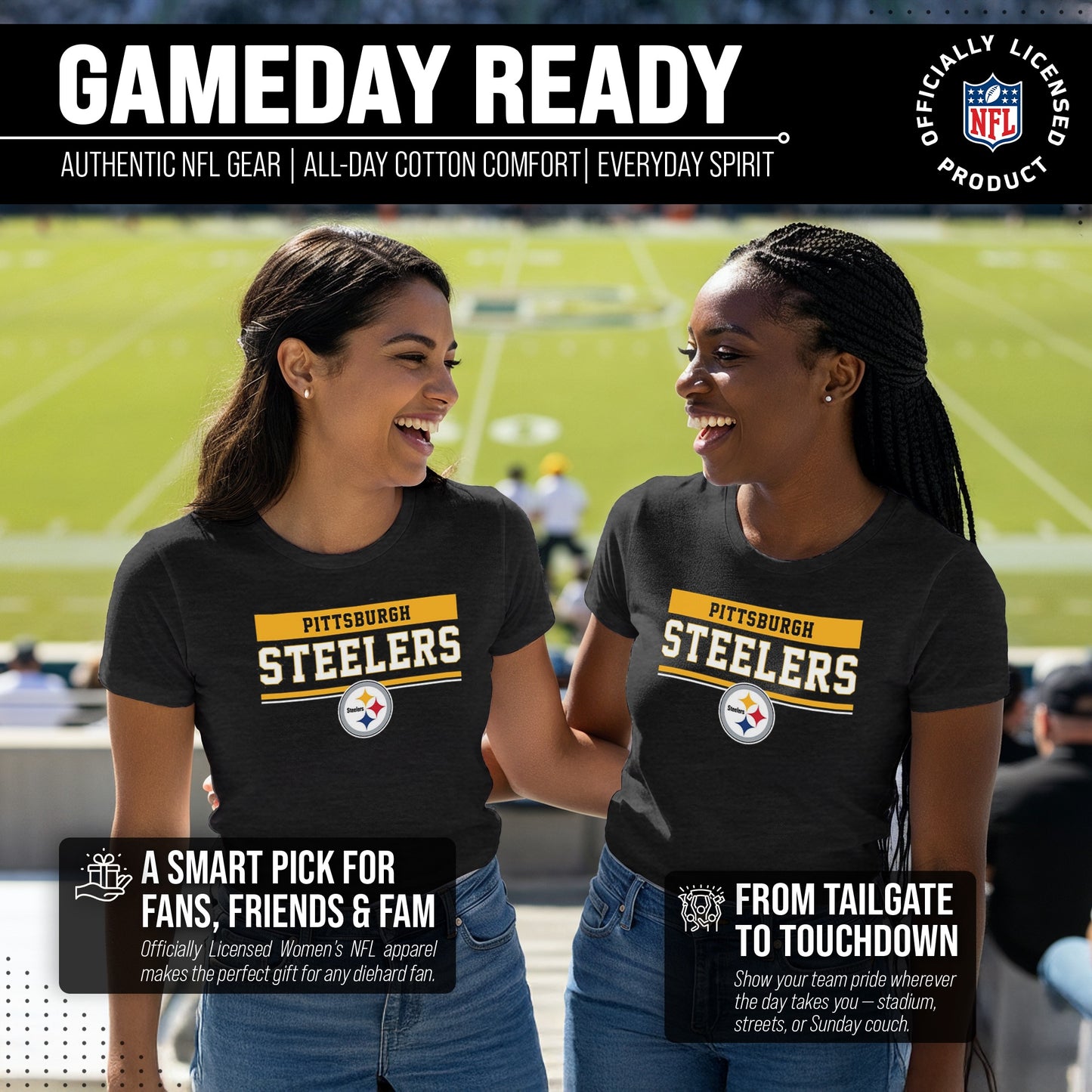 Pittsburgh Steelers NFL Women's Team Block Charcoal Tagless T-Shirt - Charcoal