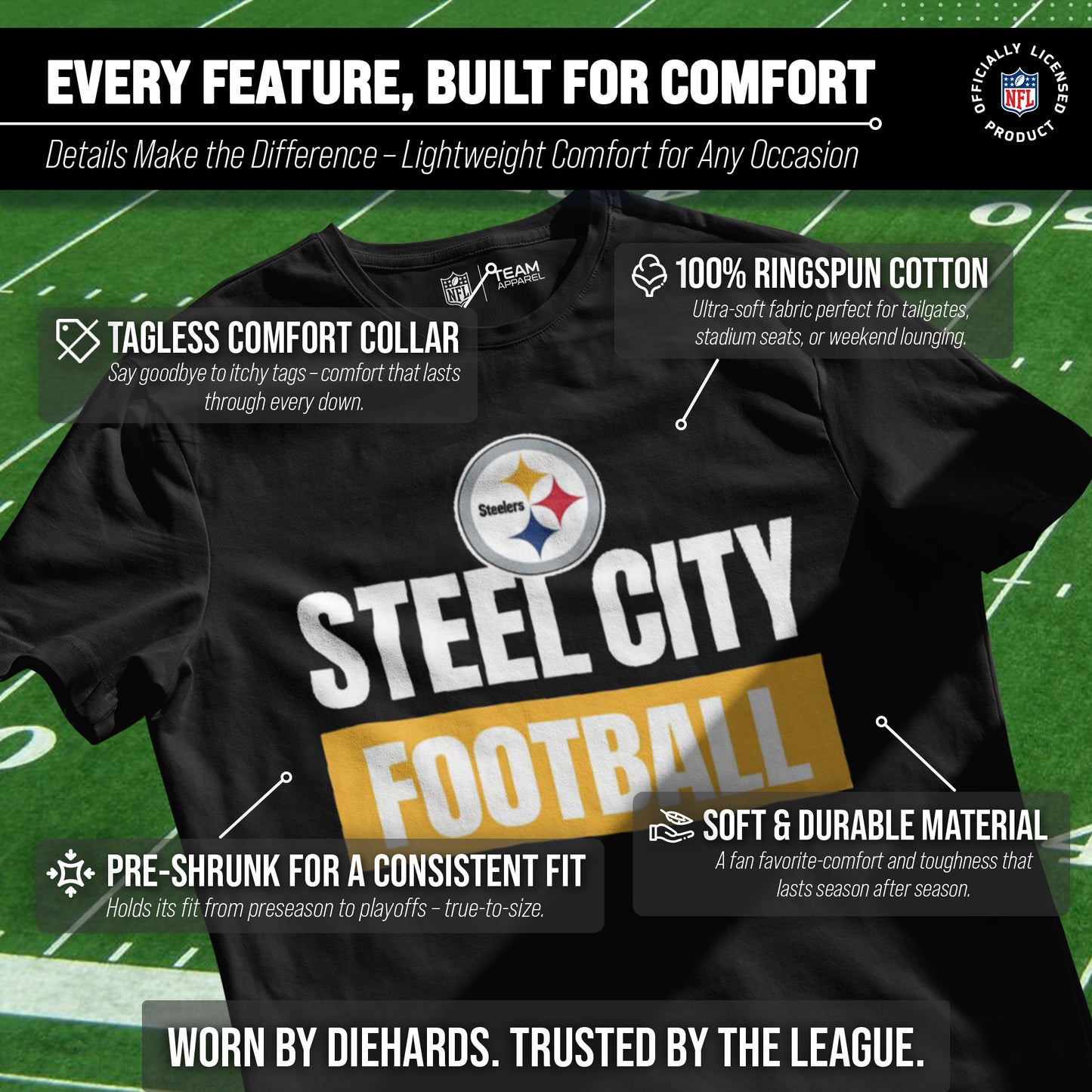 Pittsburgh Steelers NFL Adult Team Slogan Unisex T-Shirt - Black