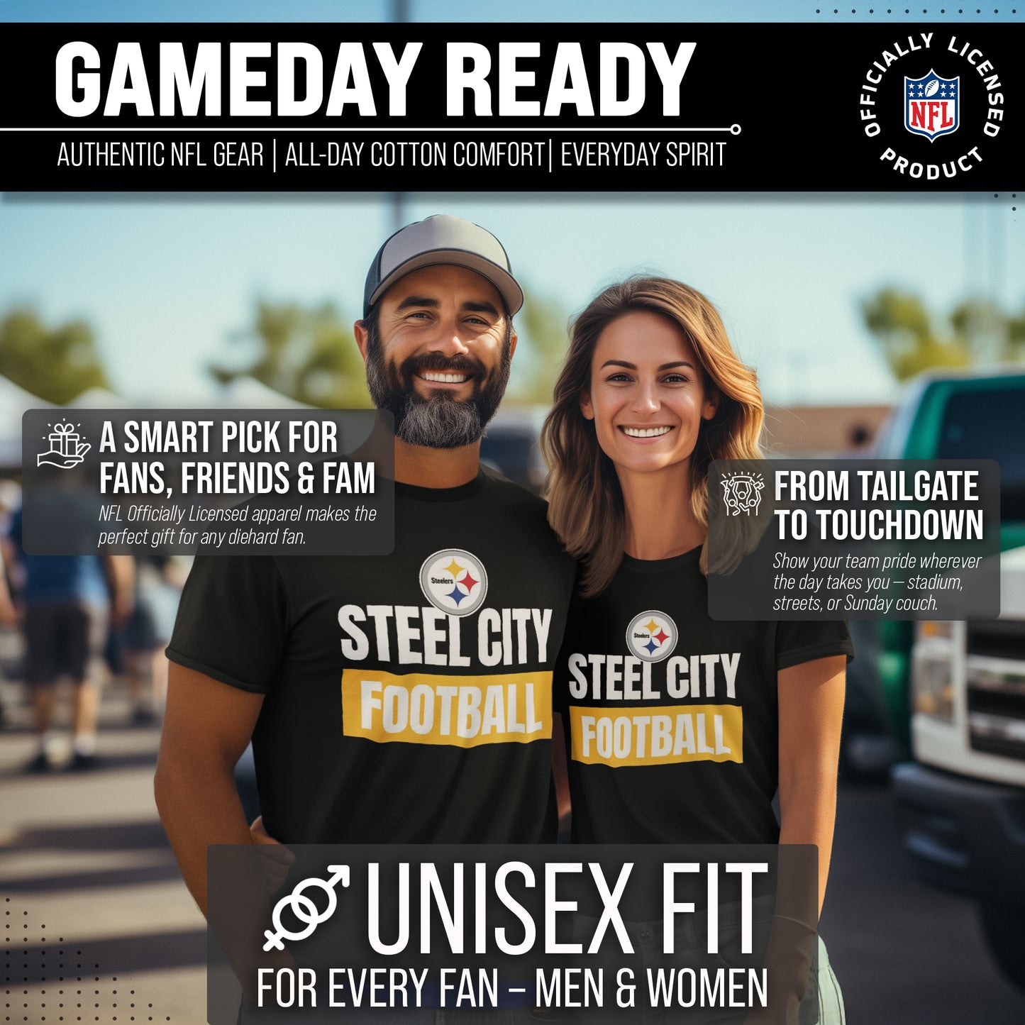 Pittsburgh Steelers NFL Adult Team Slogan Unisex T-Shirt - Black