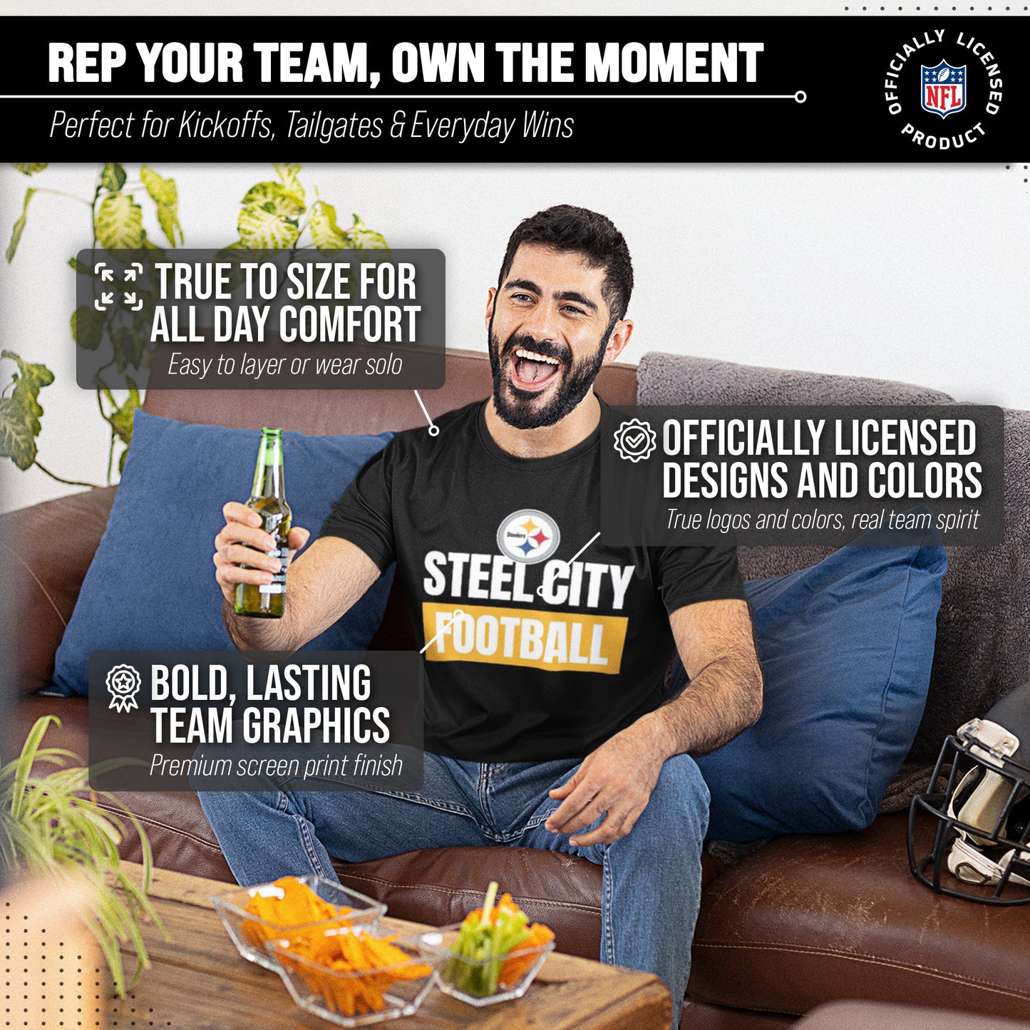 Pittsburgh Steelers NFL Adult Team Slogan Unisex T-Shirt - Black