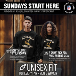 Pittsburgh Steelers NFL Adult Unisex Retro Gameday Ultra Soft Fleece Crewneck Sweatshirt - Black