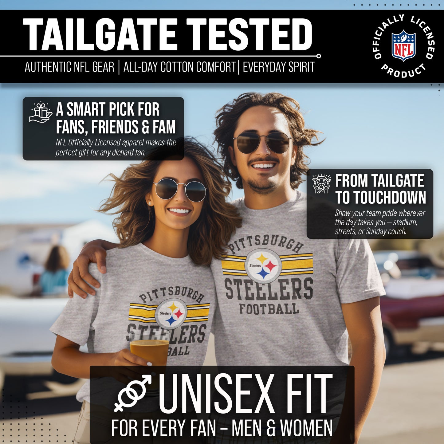 Pittsburgh Steelers NFL Adult Short Sleeve Team Stripe Tee - Sport Gray