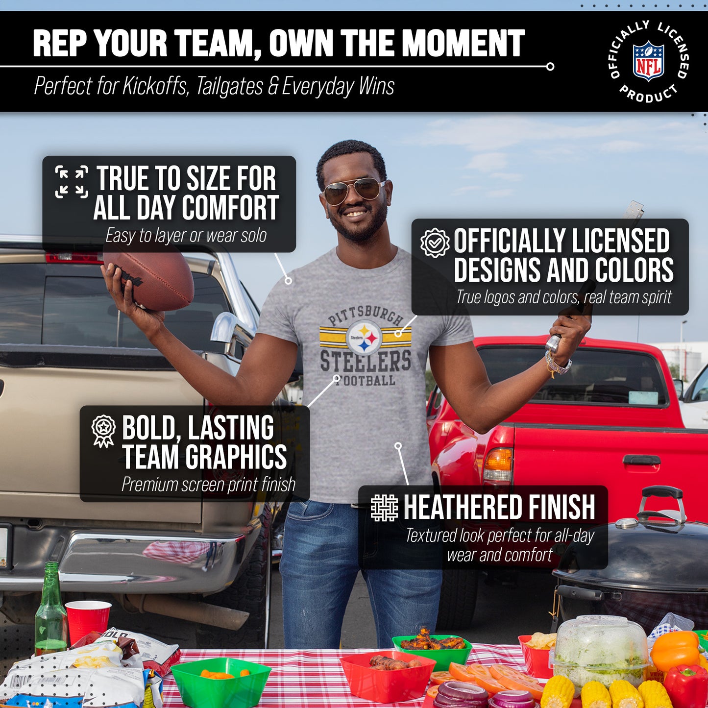 Pittsburgh Steelers NFL Adult Short Sleeve Team Stripe Tee - Sport Gray