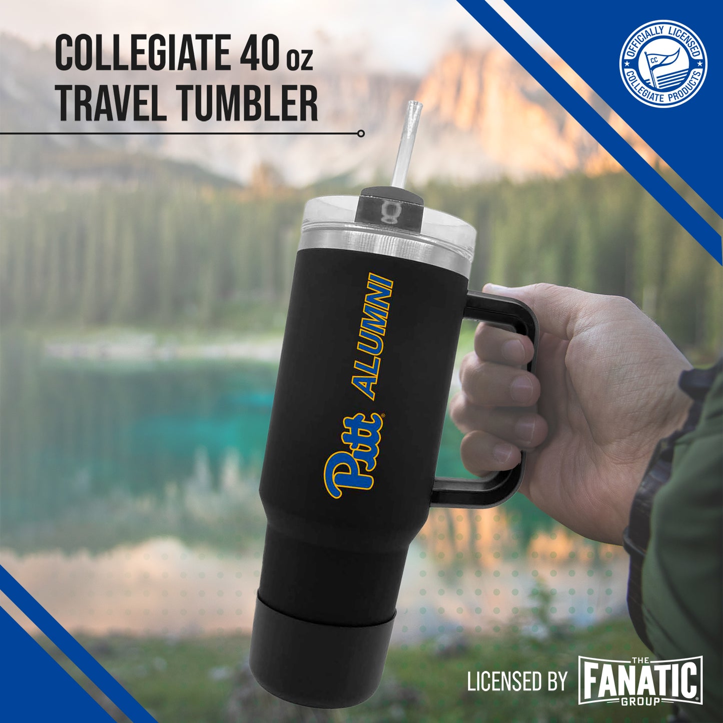 Pitt Panthers Collegiate 40oz Stainless Steel Travel Tumbler with Handle for Alumni - Black