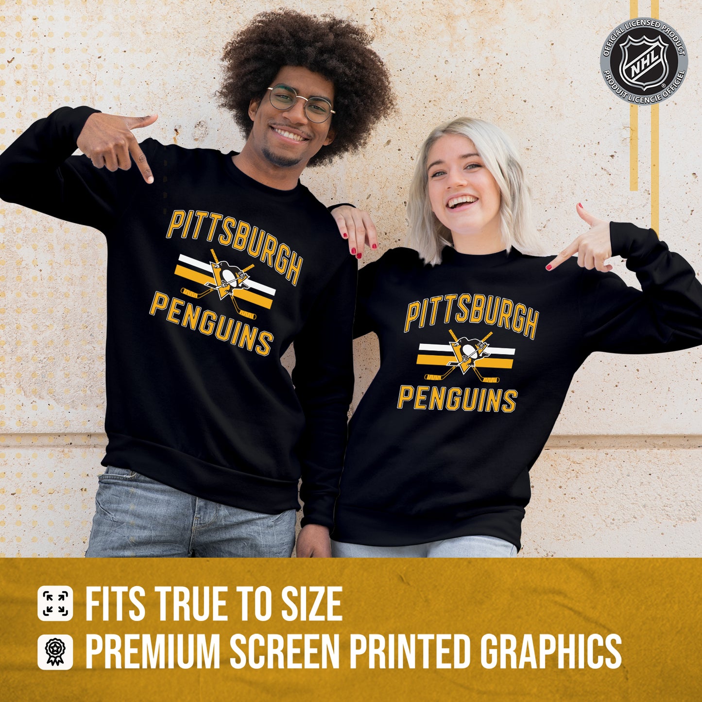 Pittsburgh Penguins Adult NHL Faceoff Hockey Fleece Crewneck Sweatshirt - Black