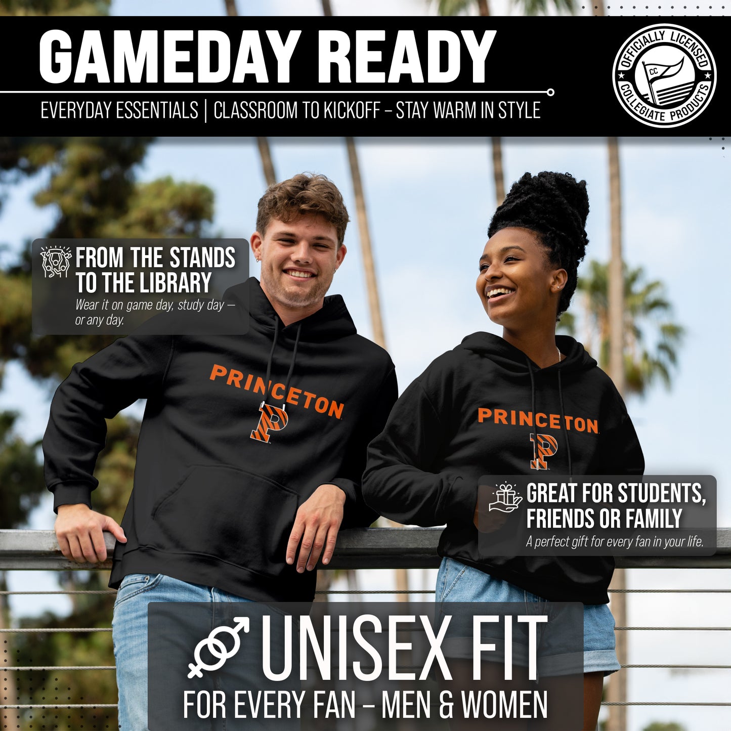 Princeton Tigers Adult Arch & Logo Soft Style Gameday Hooded Sweatshirt - Black