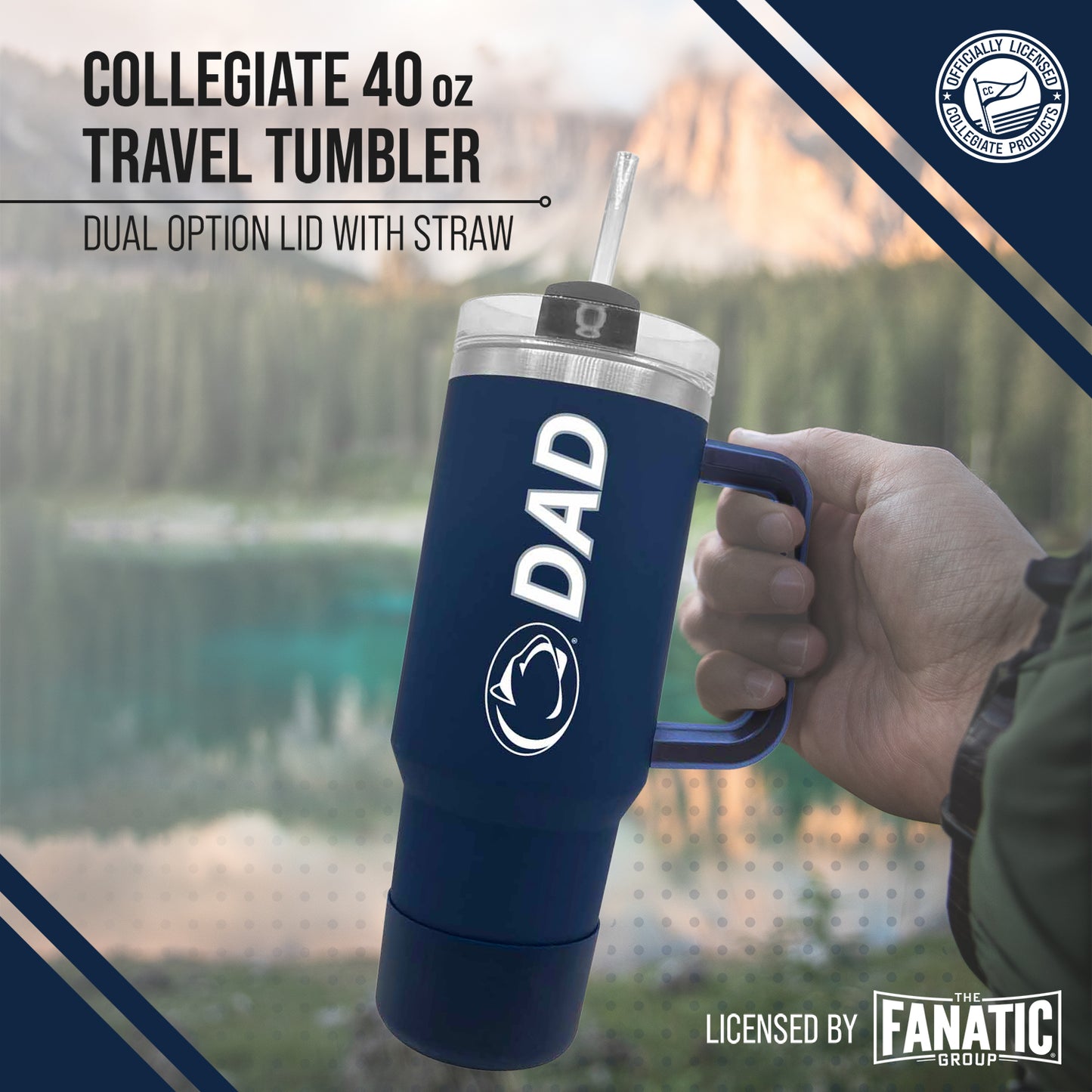 Penn State Nittany Lions Collegiate 40oz Stainless Steel Travel Tumbler with Handle for Dad - Navy