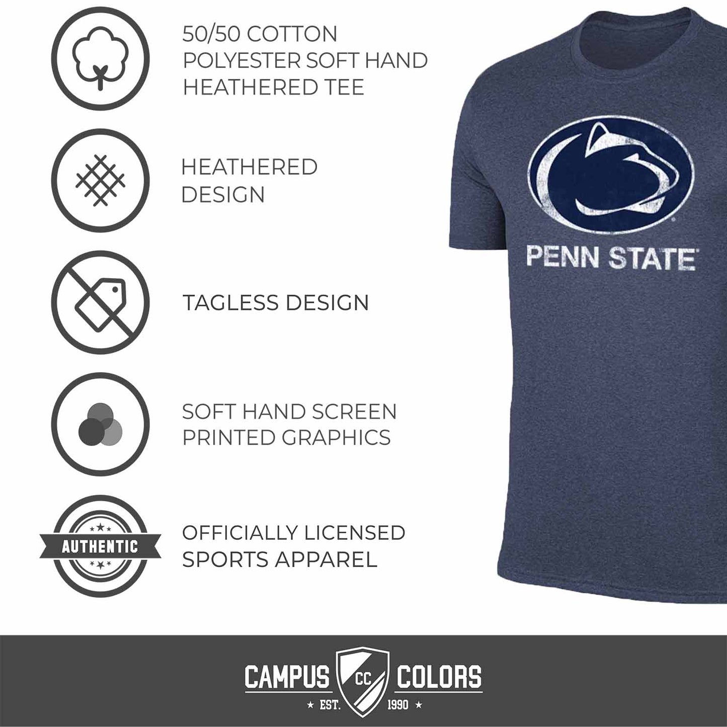 Penn State Nittany Lions Adult MVP Heathered Cotton Blend T-Shirt - Navy