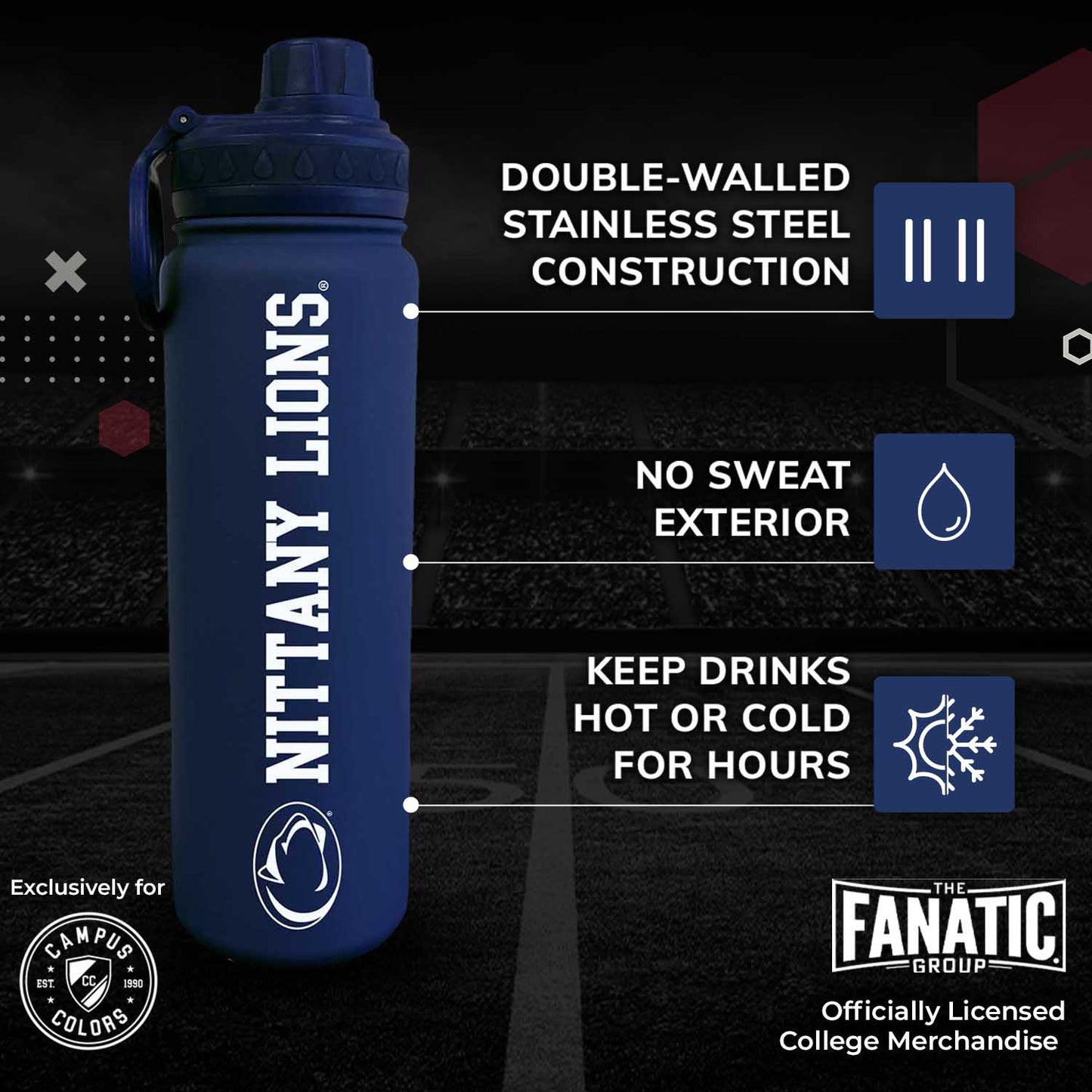 Penn State Nittany Lions NCAA Stainless Steel Water Bottle - Navy