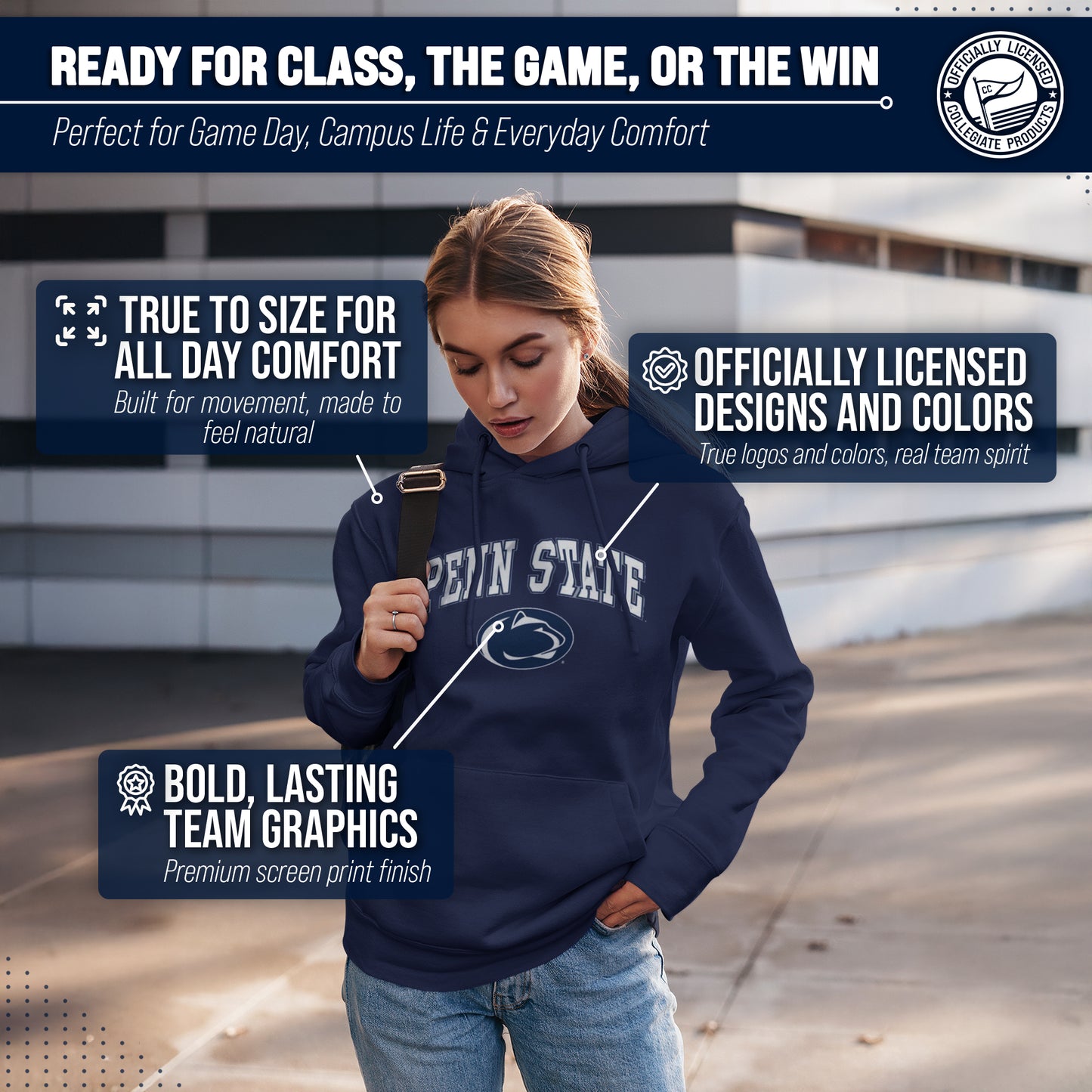 Penn State Nittany Lions Adult Arch & Logo Soft Style Gameday Hooded Sweatshirt - Navy