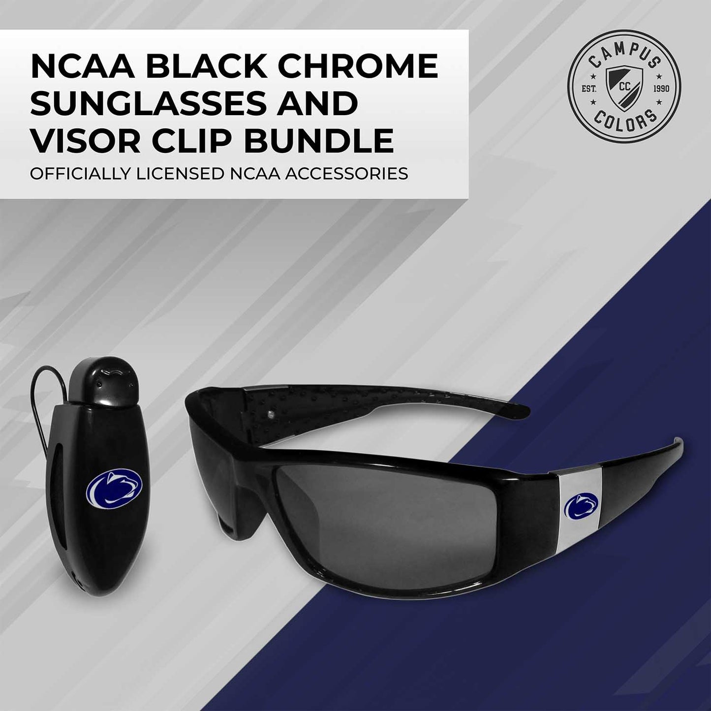 Penn State Nittany Lions NCAA Black Chrome Sunglasses with Visor Clip Bundle - Black