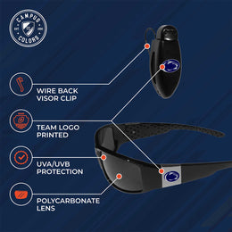 Penn State Nittany Lions NCAA Black Chrome Sunglasses with Visor Clip Bundle - Black