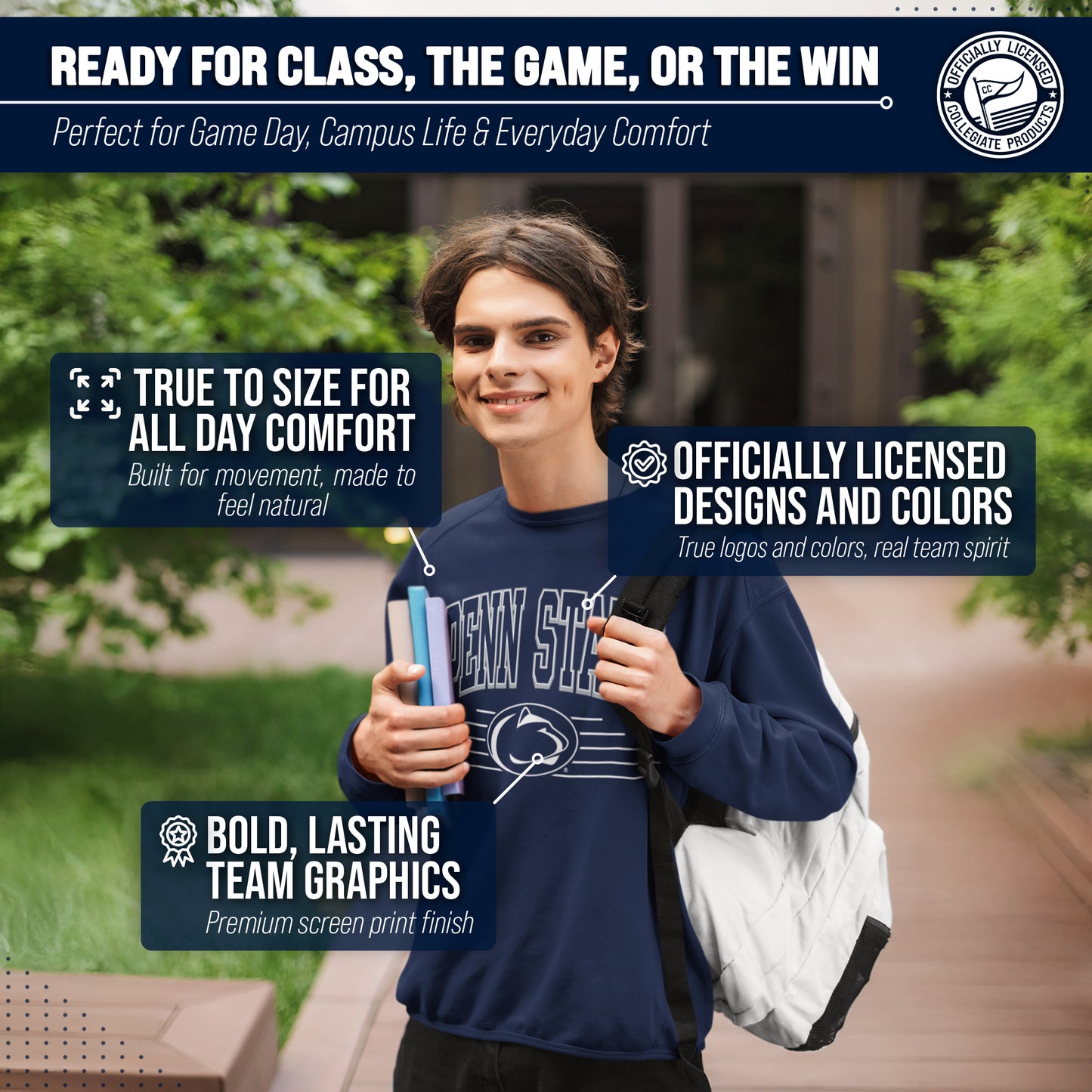 Penn State Nittany Lions NCAA Adult Unisex Overtime Classics Crewneck Fleece Sweatshirt - Navy