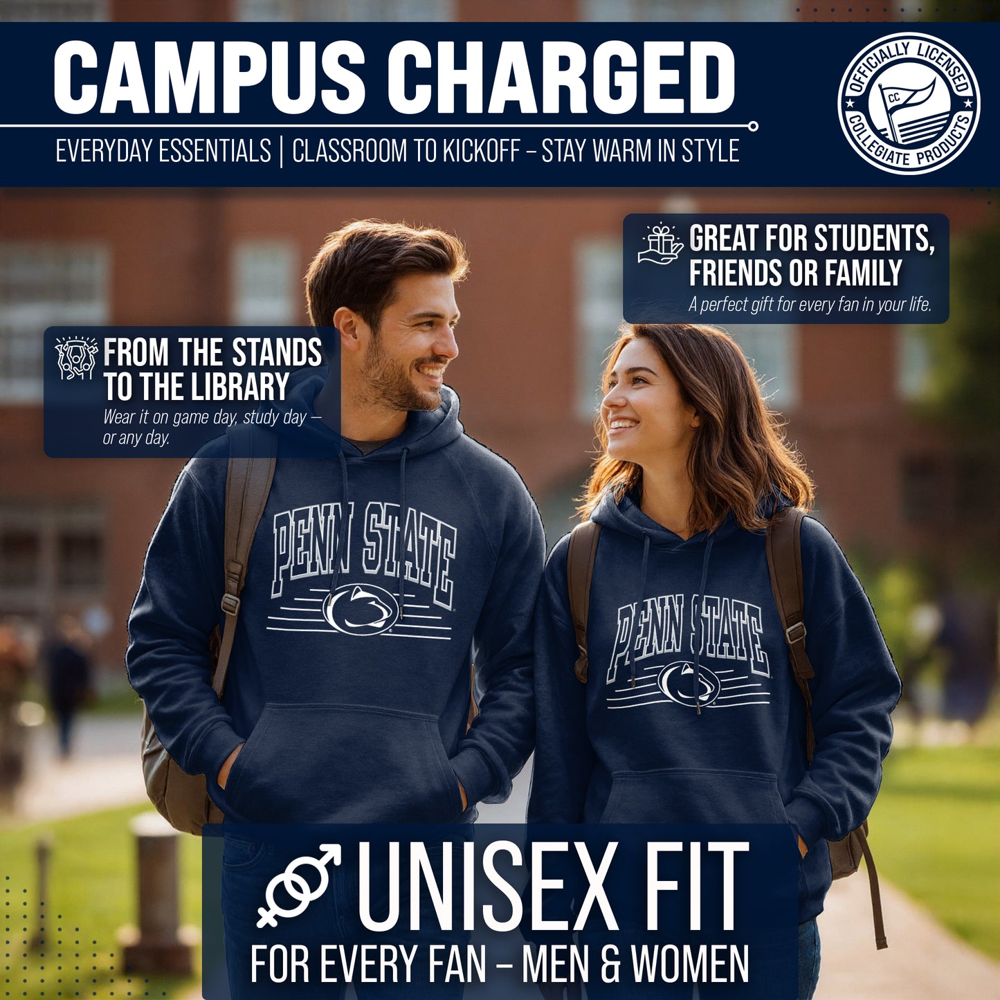 Penn State Nittany Lions NCAA Adult Unisex Overtime Classics Hooded Fleece Sweatshirt - Navy