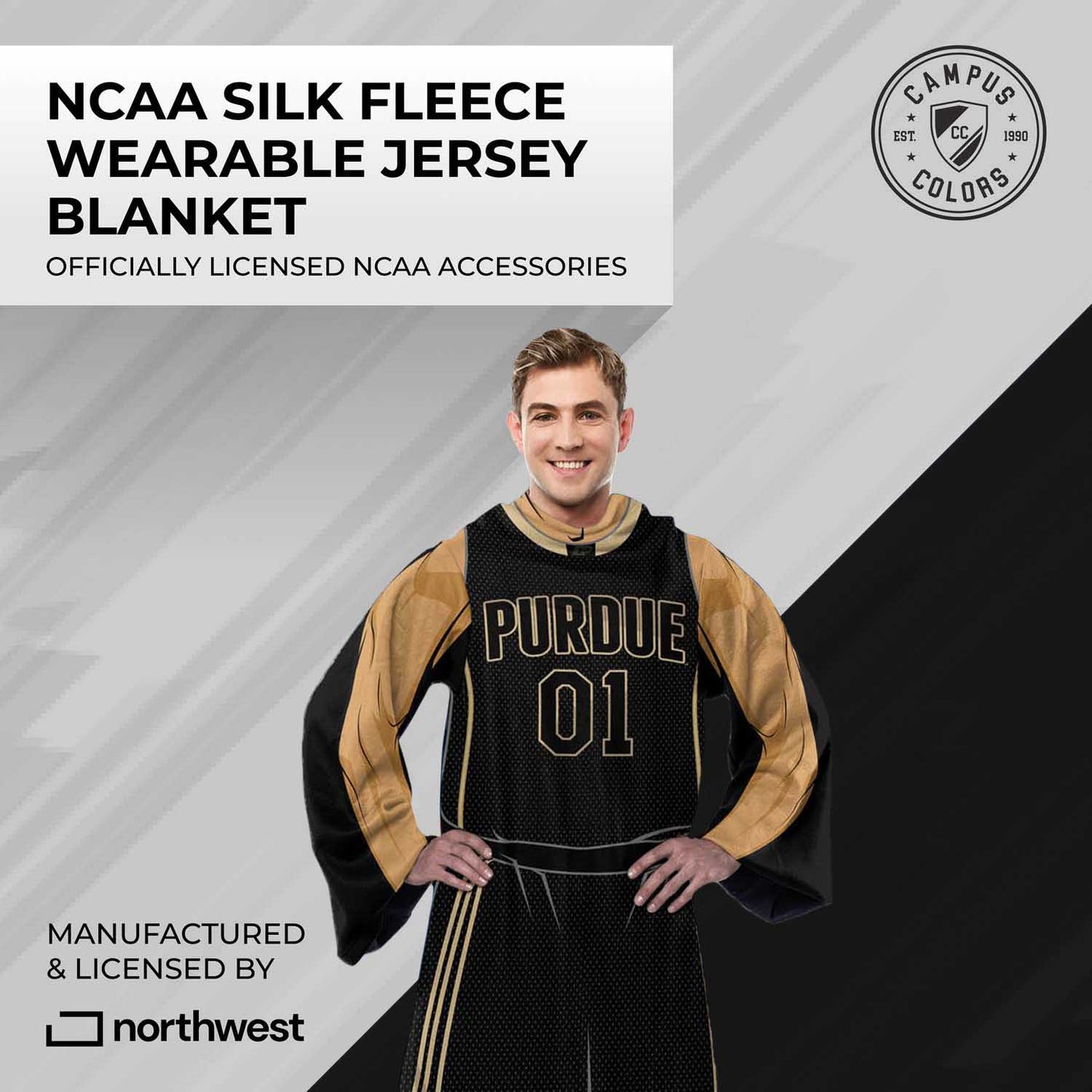Purdue Boilermakers NCAA Team Wearable Blanket with Sleeves - Black