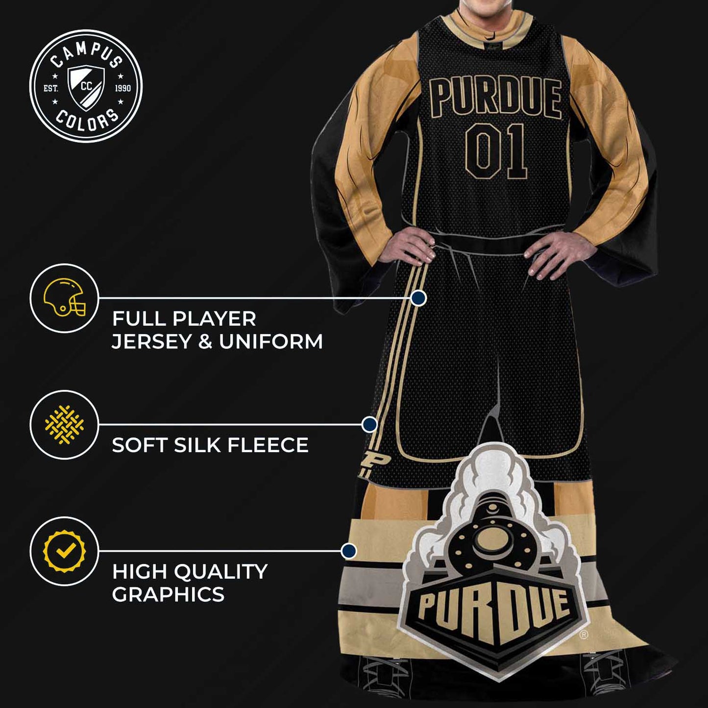 Purdue Boilermakers NCAA Team Wearable Blanket with Sleeves - Black