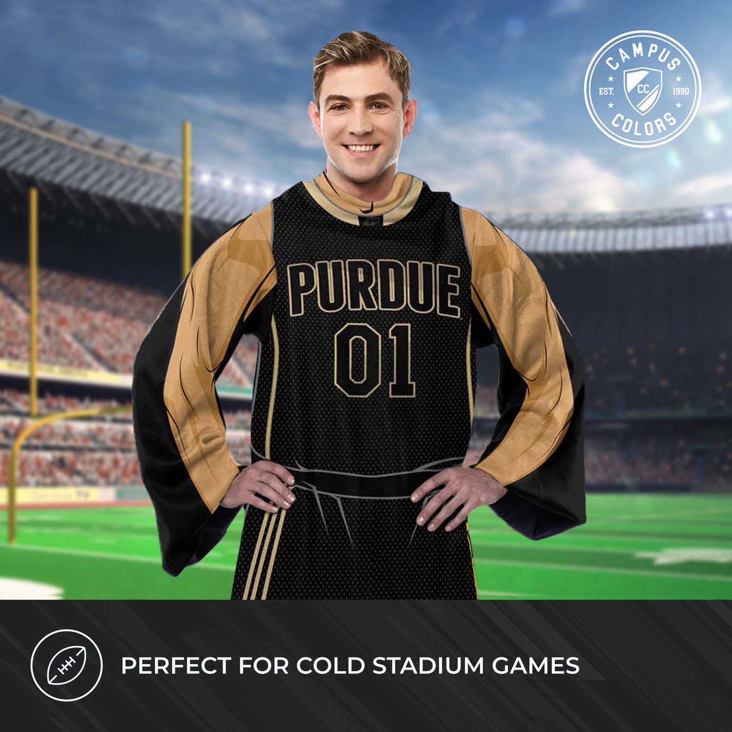 Purdue Boilermakers NCAA Team Wearable Blanket with Sleeves - Black