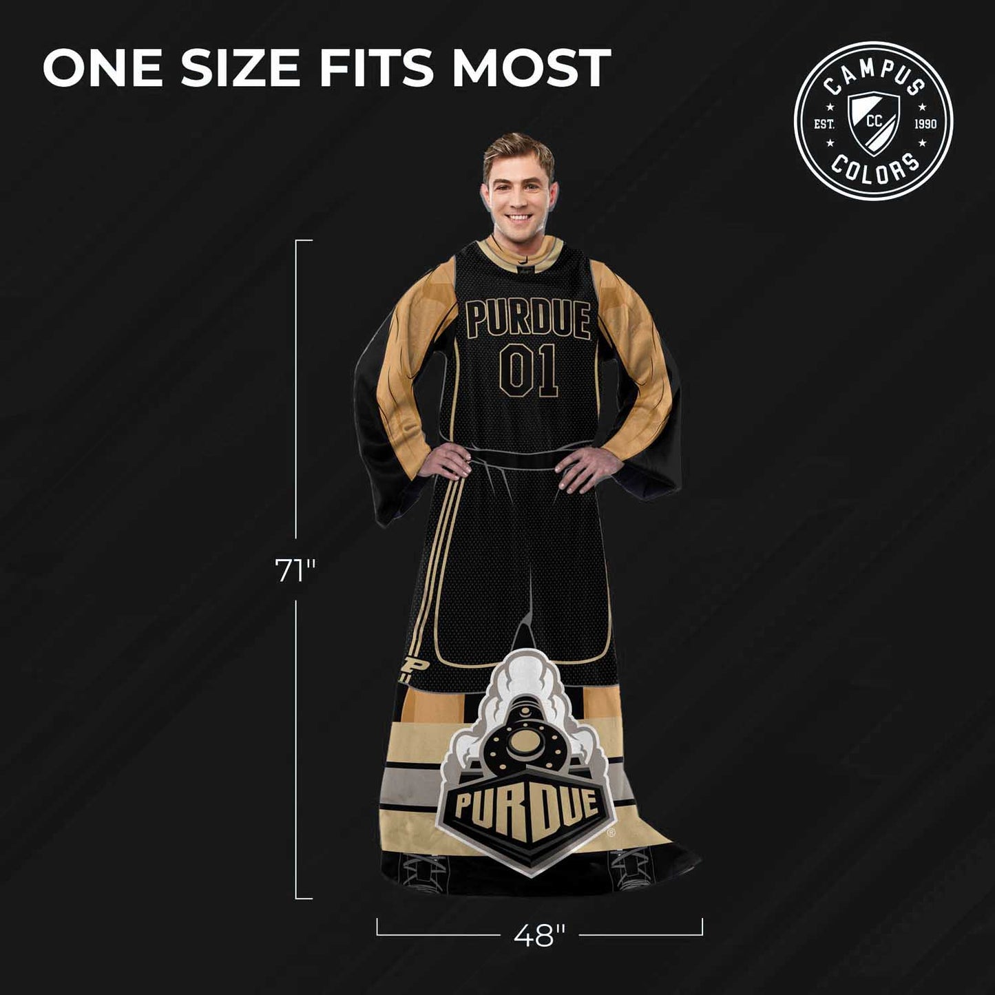 Purdue Boilermakers NCAA Team Wearable Blanket with Sleeves - Black