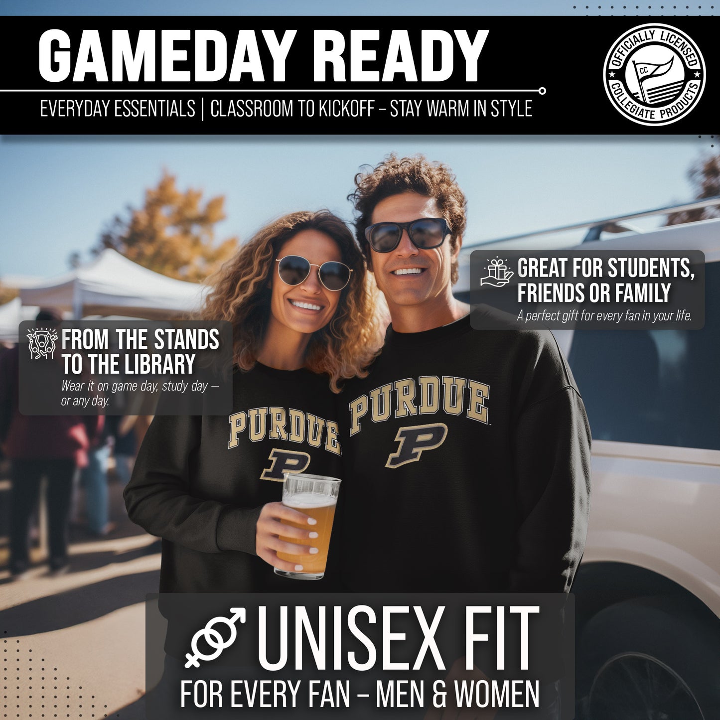 Purdue Boilermakers Campus Colors Adult Arch & Logo Soft Style Gameday Crewneck Sweatshirt  - Black