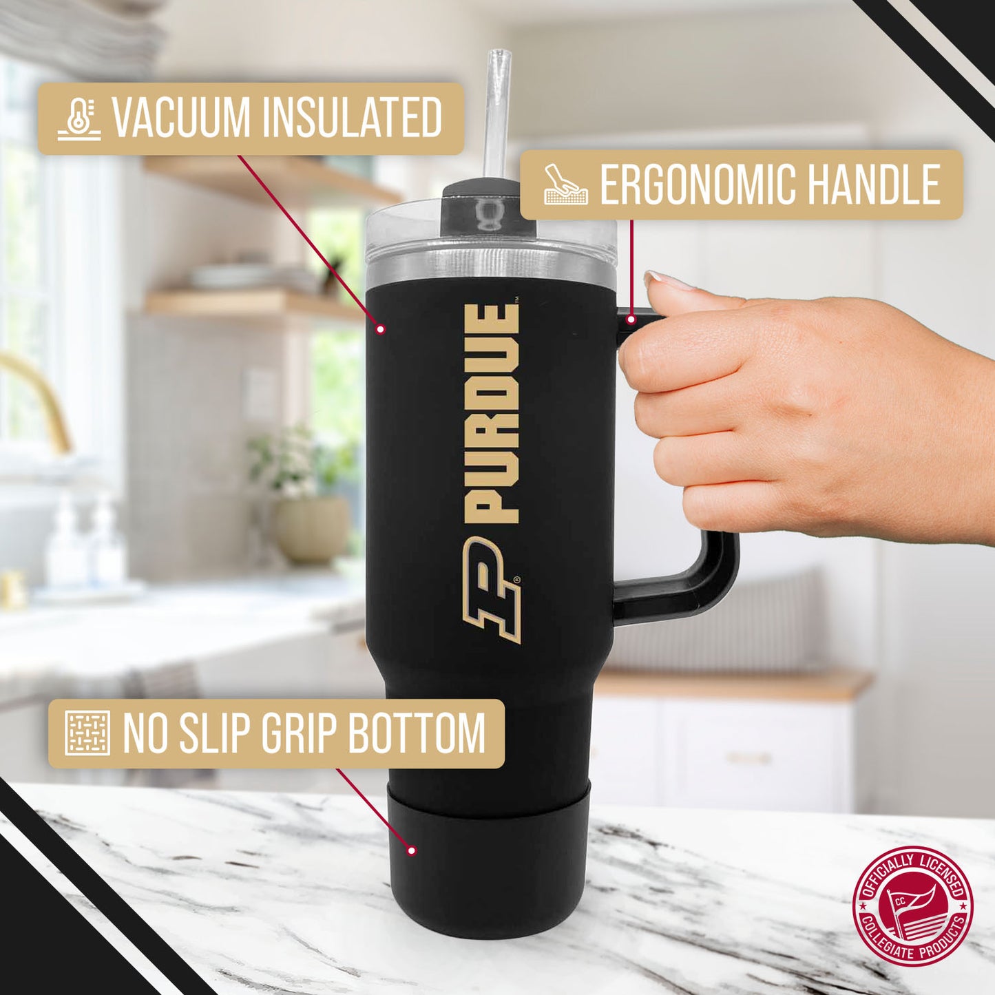 Purdue Boilermakers College & University 40 oz Travel Tumbler With Handle - Black