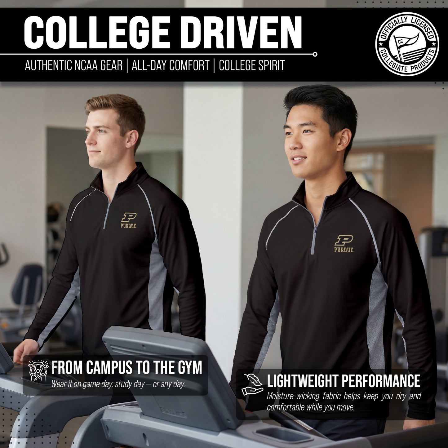 Purdue Boilermakers Mens NCAA Campus Classic Long Sleeve 1/4 Zip Windshirt - Black