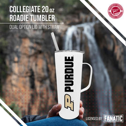 Purdue Boilermakers NCAA Stainless Steel 20oz Roadie With Handle & Dual Option Lid With Straw - White