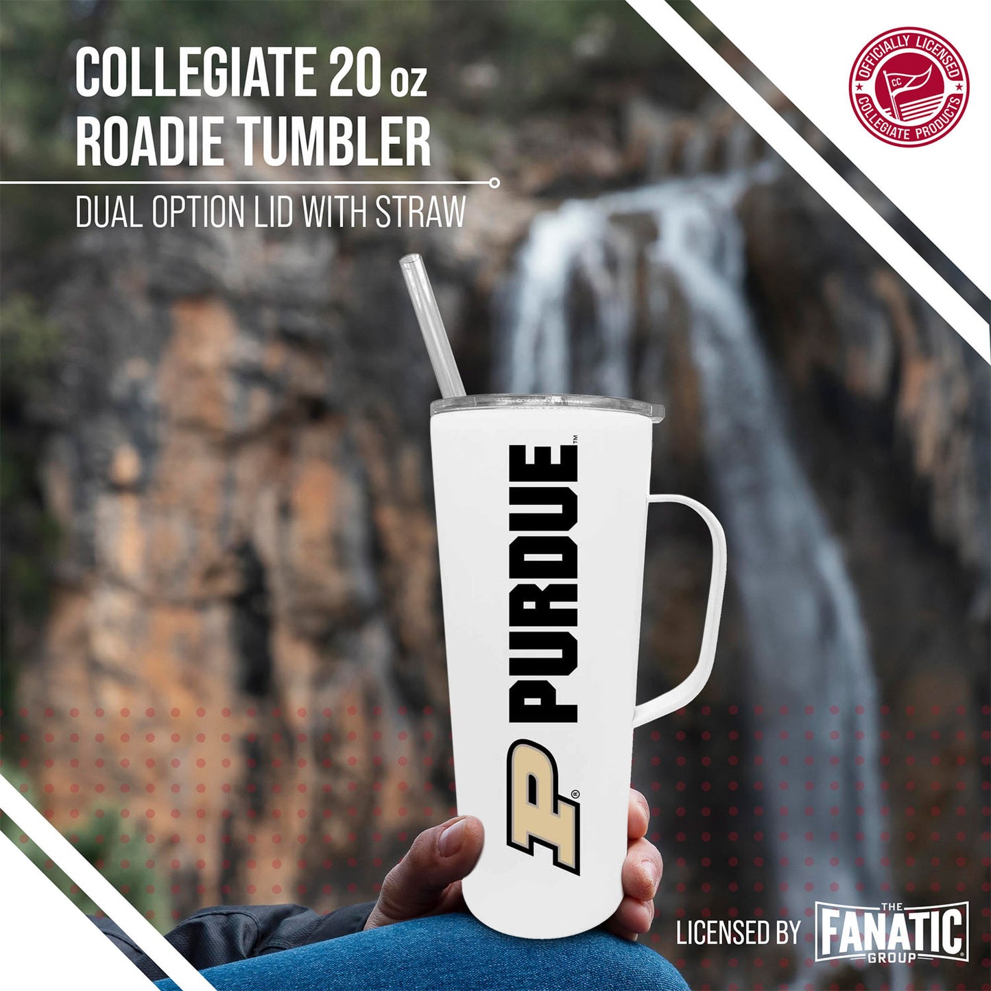 Purdue Boilermakers NCAA Stainless Steel 20oz Roadie With Handle & Dual Option Lid With Straw - White