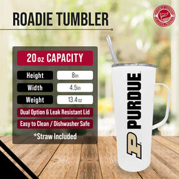 Purdue Boilermakers NCAA Stainless Steel 20oz Roadie With Handle & Dual Option Lid With Straw - White