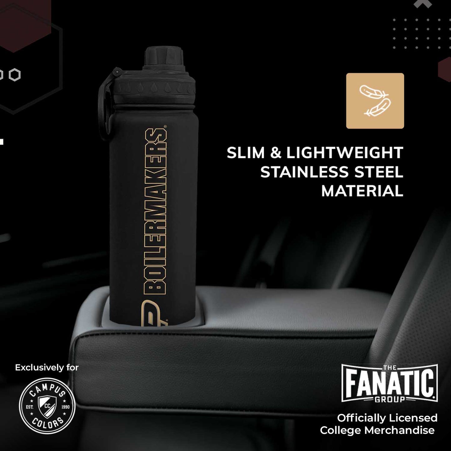 Purdue Boilermakers NCAA Stainless Steel Water Bottle - Black